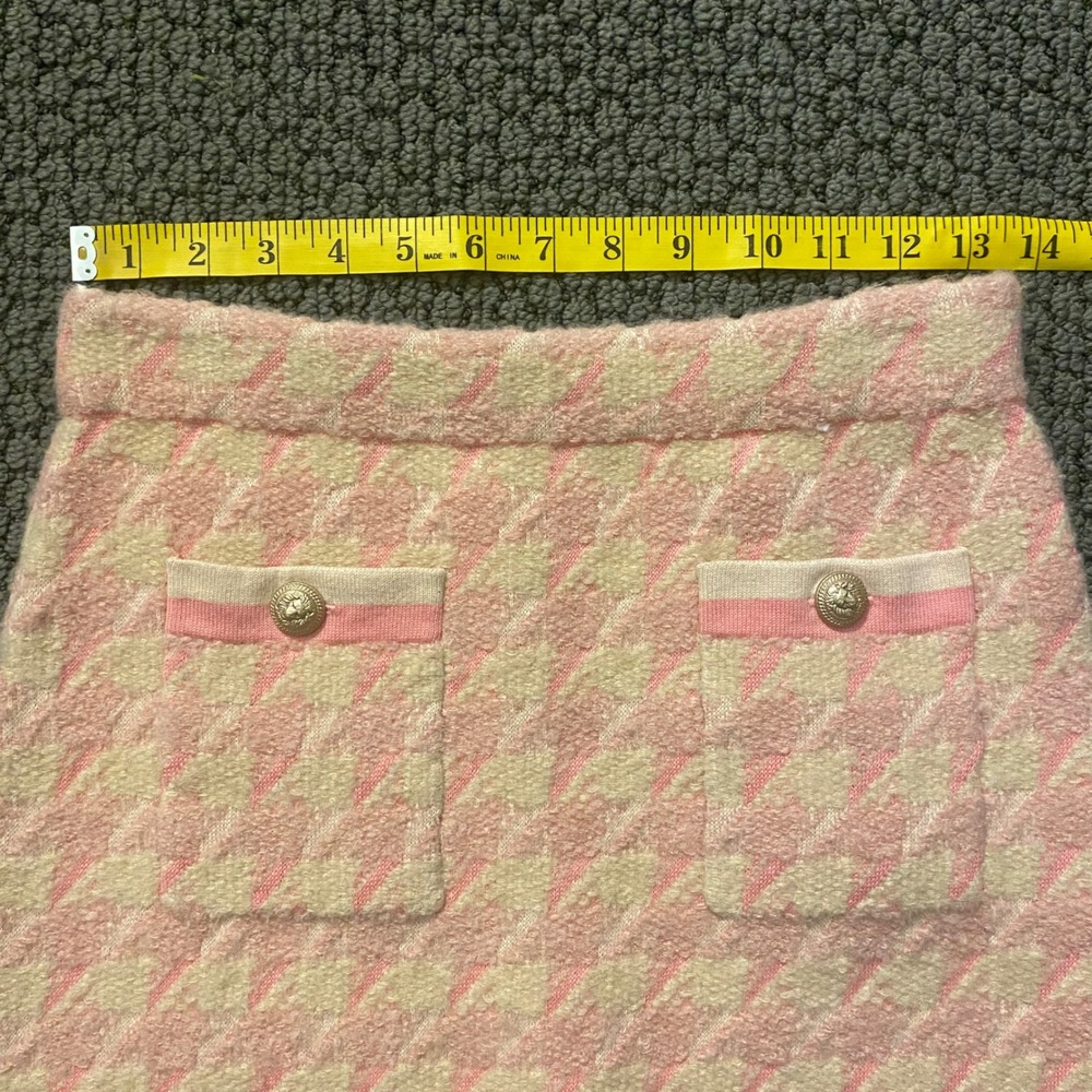 SANDRO Louisa Houndstooth Jacquard-Knit Mini Skirt 4(S) Pink Coquette Preppy NEW - Picture 12 of 15